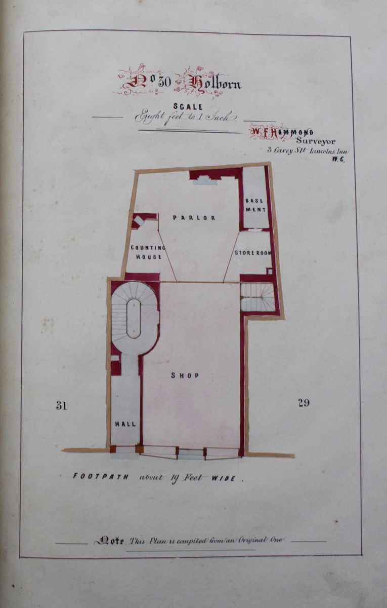 Valuation of the Five Freehold Houses Situate and Being No. 30 Holborn, No. 82 Fetter Lane as No. 77 Hatton Garden in the Parish of St. Andrew in the City of London and Nos. 30 & 42 Upper Street in the Parish of St. Mary Islington. Valued for Distribution, the Property of the Late Samuel Jones, 