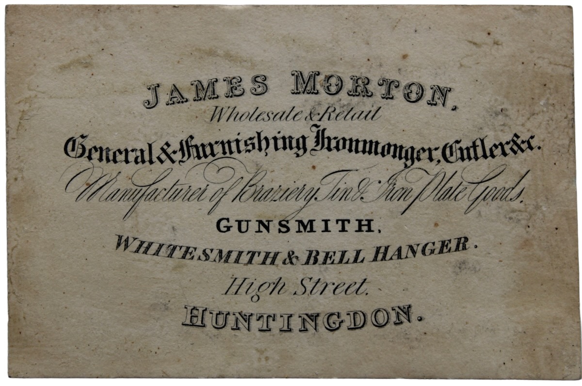Wholesale & Retail. General & Furnishing Ironmonger, Cutler, &c. Manufacturer of Braziery, Tin & Iron Plate Goods. Gunsmith, Whitesmith & Bell Hanger. Bar Iron Warehouse. Fancy Iron Work, Park Fencing, Gates, Hurdles, &c. Oils, Paints, Colours, Pitch, Tar, &c. High Street