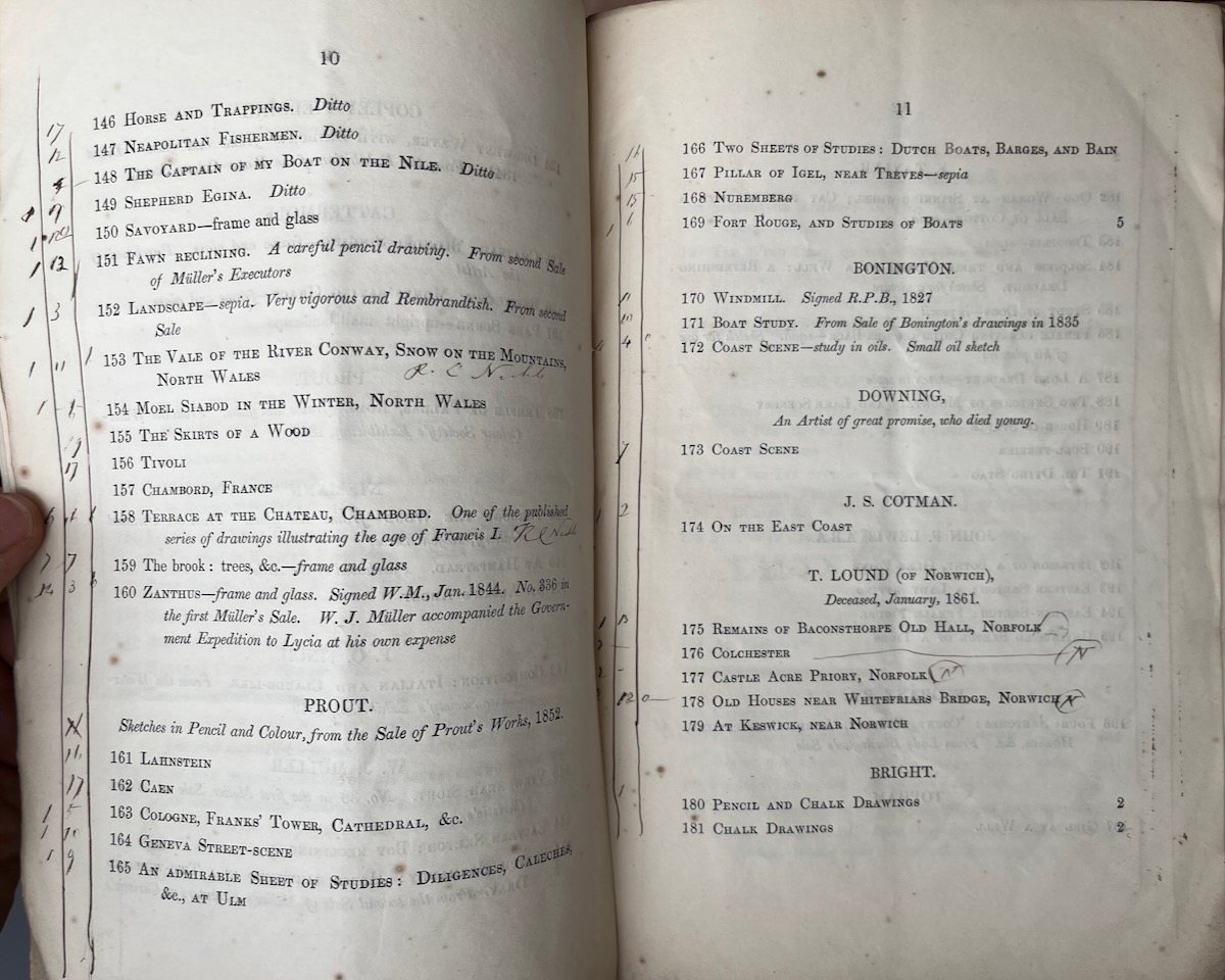 Catalogue of a Beautiful Collection of Drawings and Sketches by David Cox Sen,; comprising many of the artist&rsquo;s original out-door sketches, made during the years 1845 and 1846; and a numbver of his finest drawings, executed at his best period; the property of a Gentleman who purchased them dir