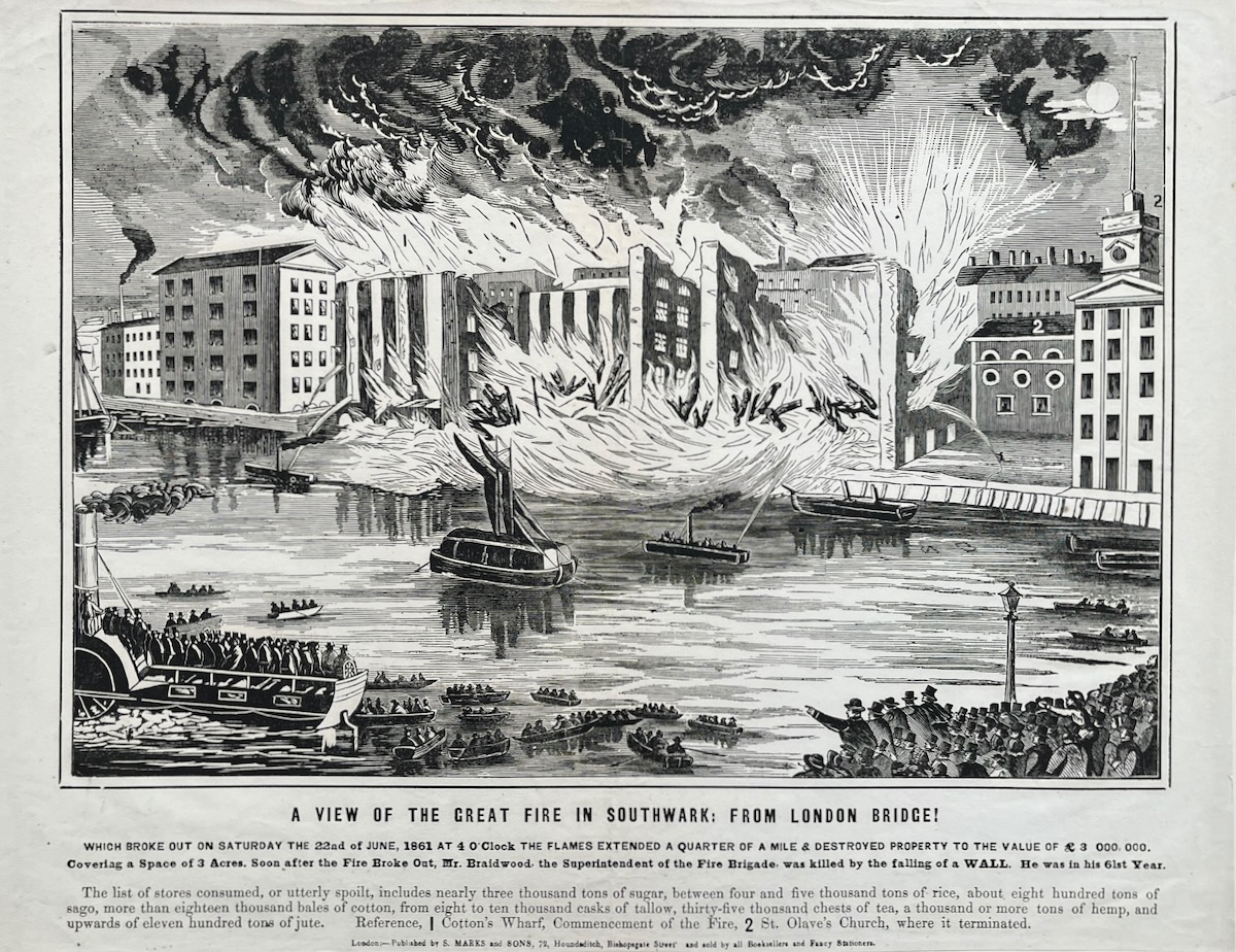 A View of the Great Fire in Southwark: From London Bridge!