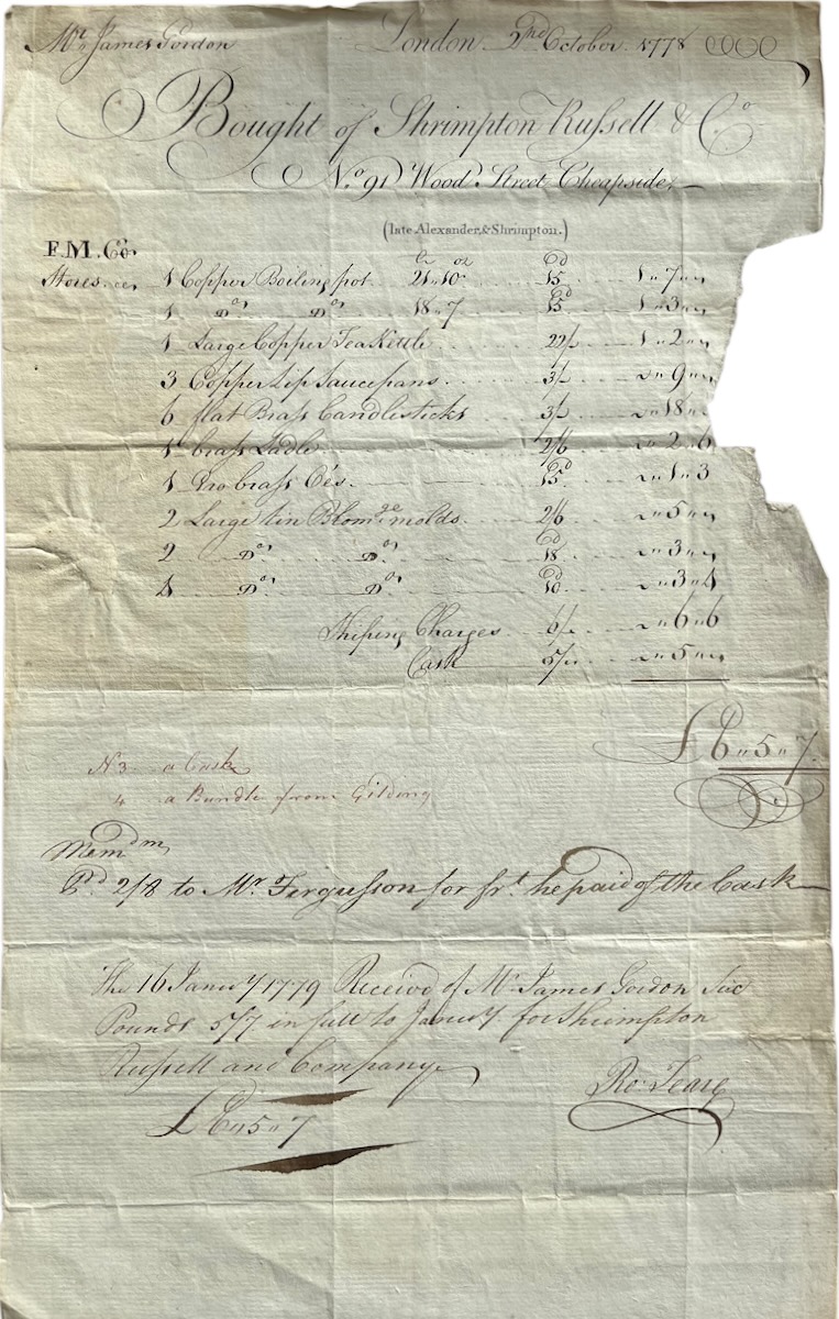 Receipted Invoice for Copper and Brass Work.