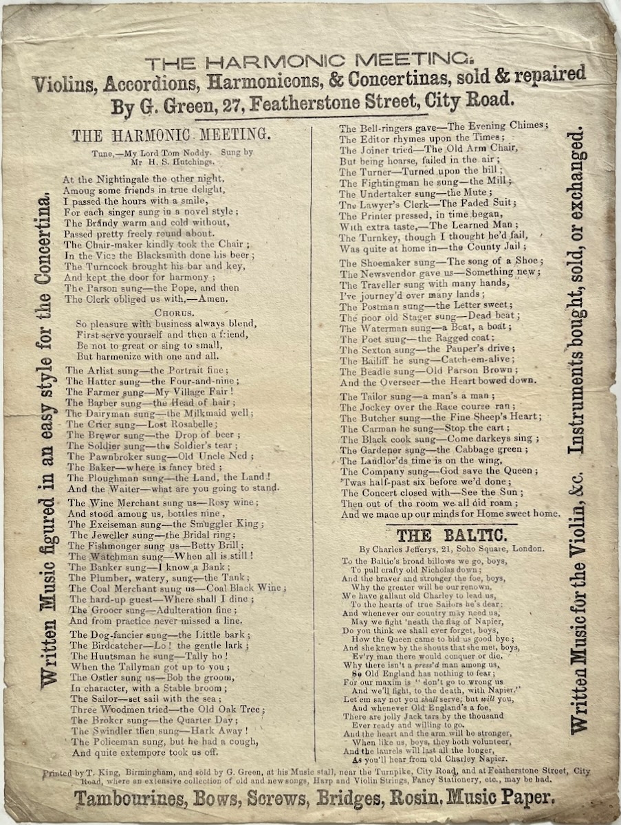 The Harmonic Meeting, sung by Mr. H. S. Hutchings. [and] The Baltic, by Charles Jefferys.