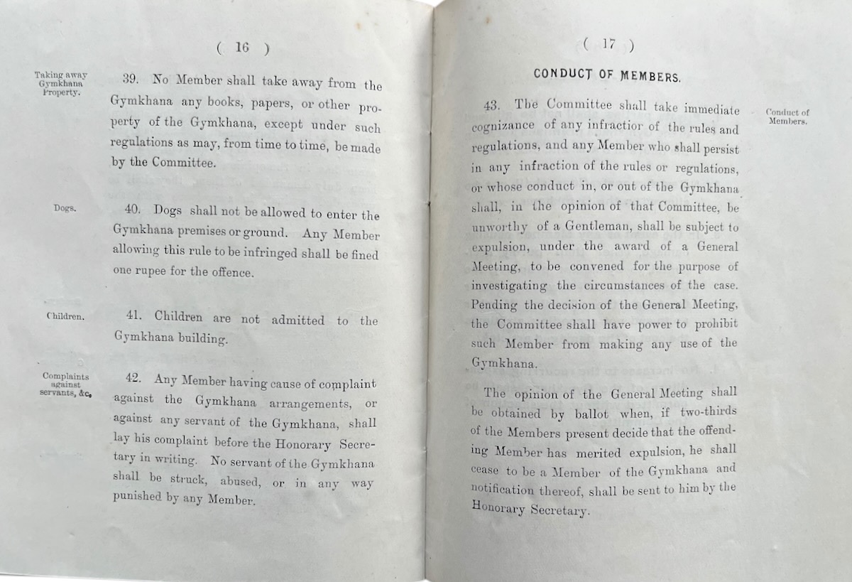 Rules of the Karachi Gymkhana.