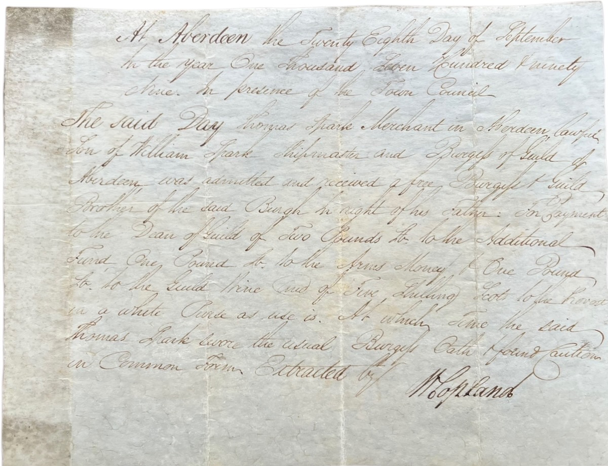 Guild Diploma for Thomas Spark.