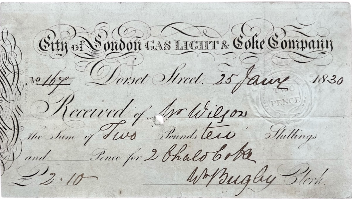 Receipt for Coke from Mr Wilson, 59, New Bond Street.