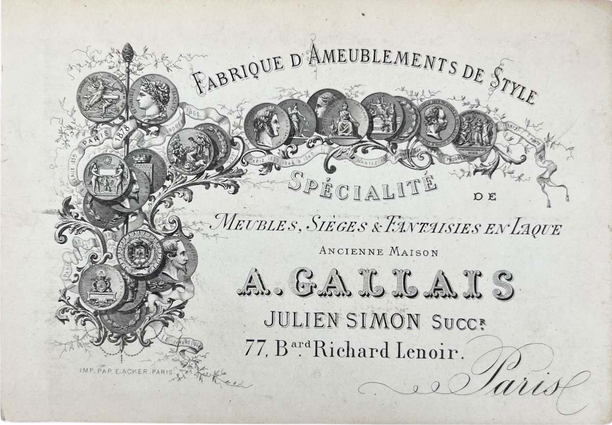 Fabrique d&rsquo;Ameublement de Style, Sp&eacute;cialit&eacute; de Meubles, Si&egrave;ges & Fantasies en Laque.