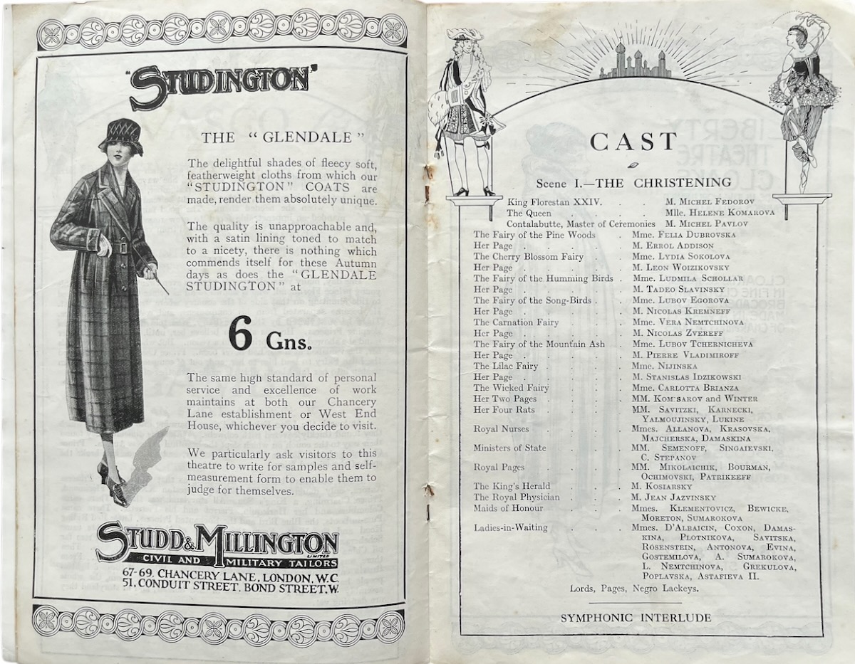 Serge Diaghileff's Russian Ballet 'The Sleeping Princess (la Belle au Bois Dormant). Programme Alhambra Theatre, London (1922).
