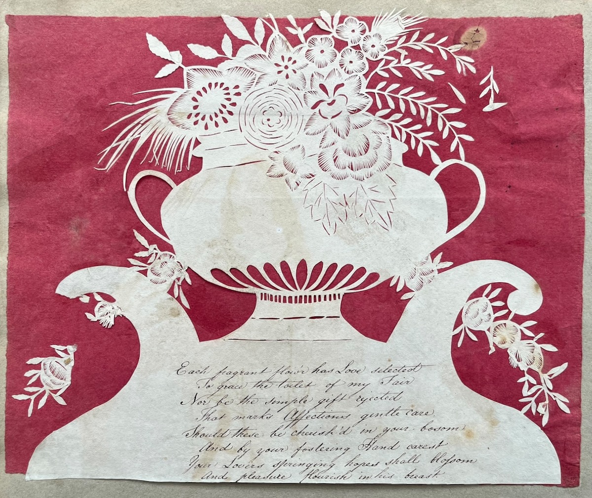 Valentine Cut Work with Manuscript Poem.