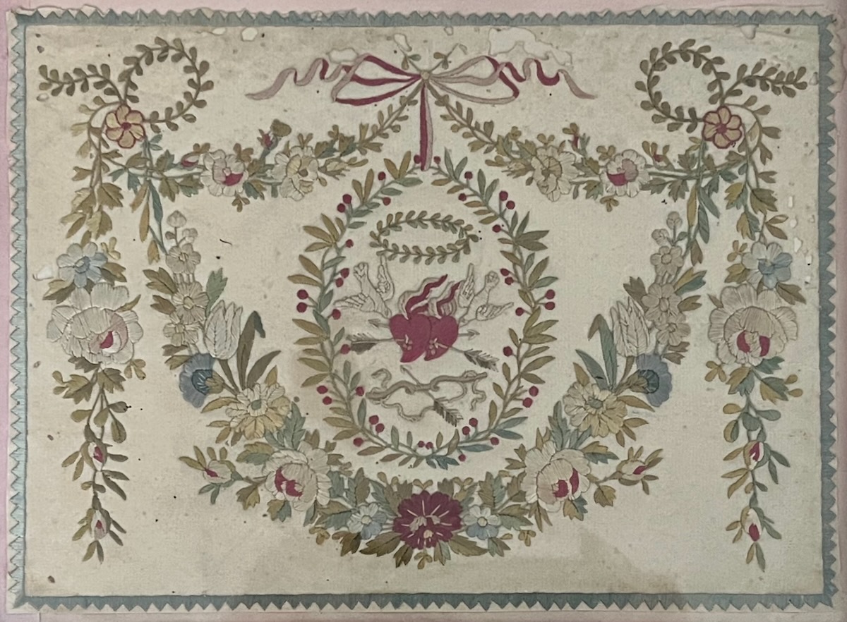 Fine Embroidered Valentine on Paper.