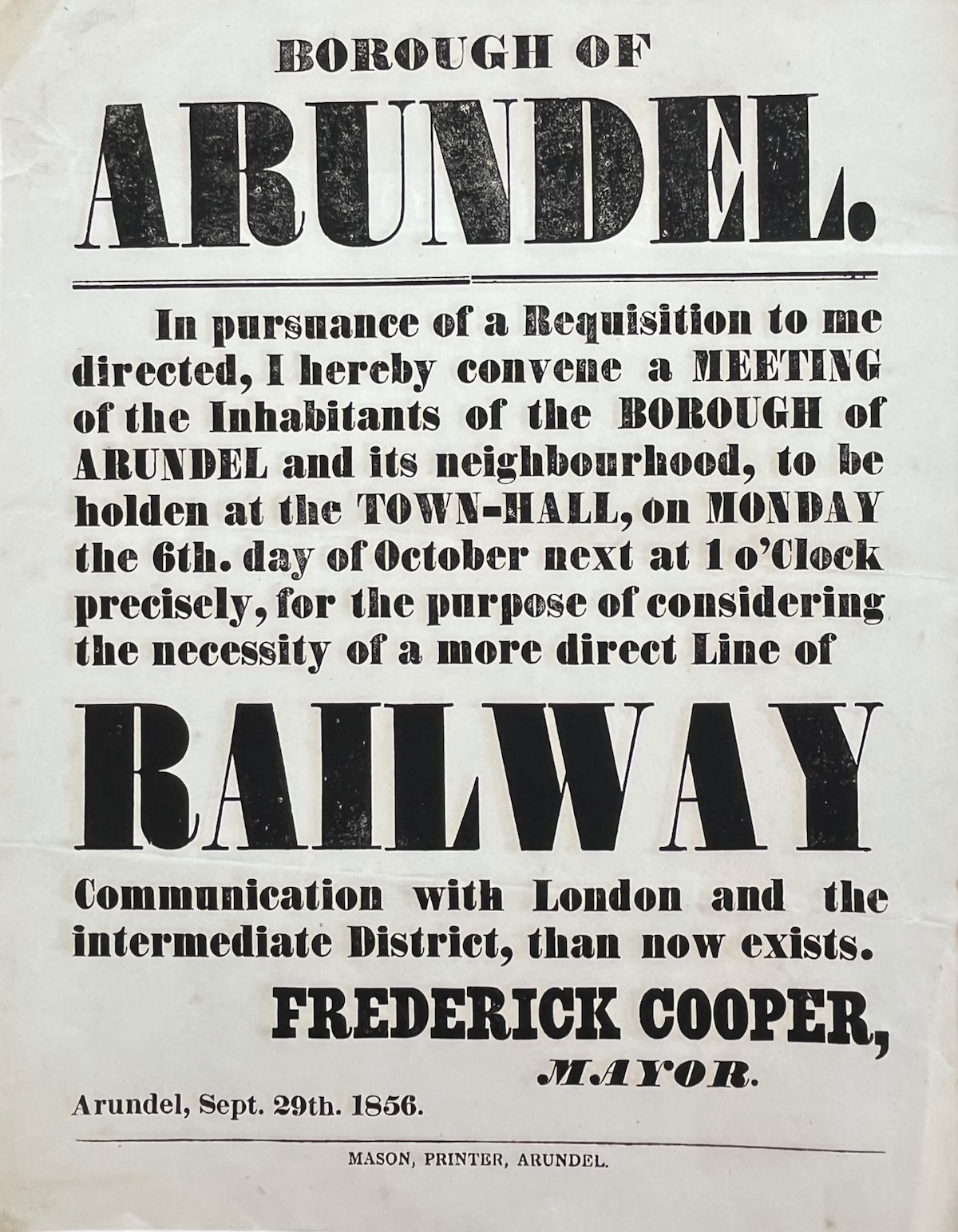 Meeting. for the Purpose of Considering the necessity of a more direct Line of Railway Communication with London. Frederick Cooper, Mayor.