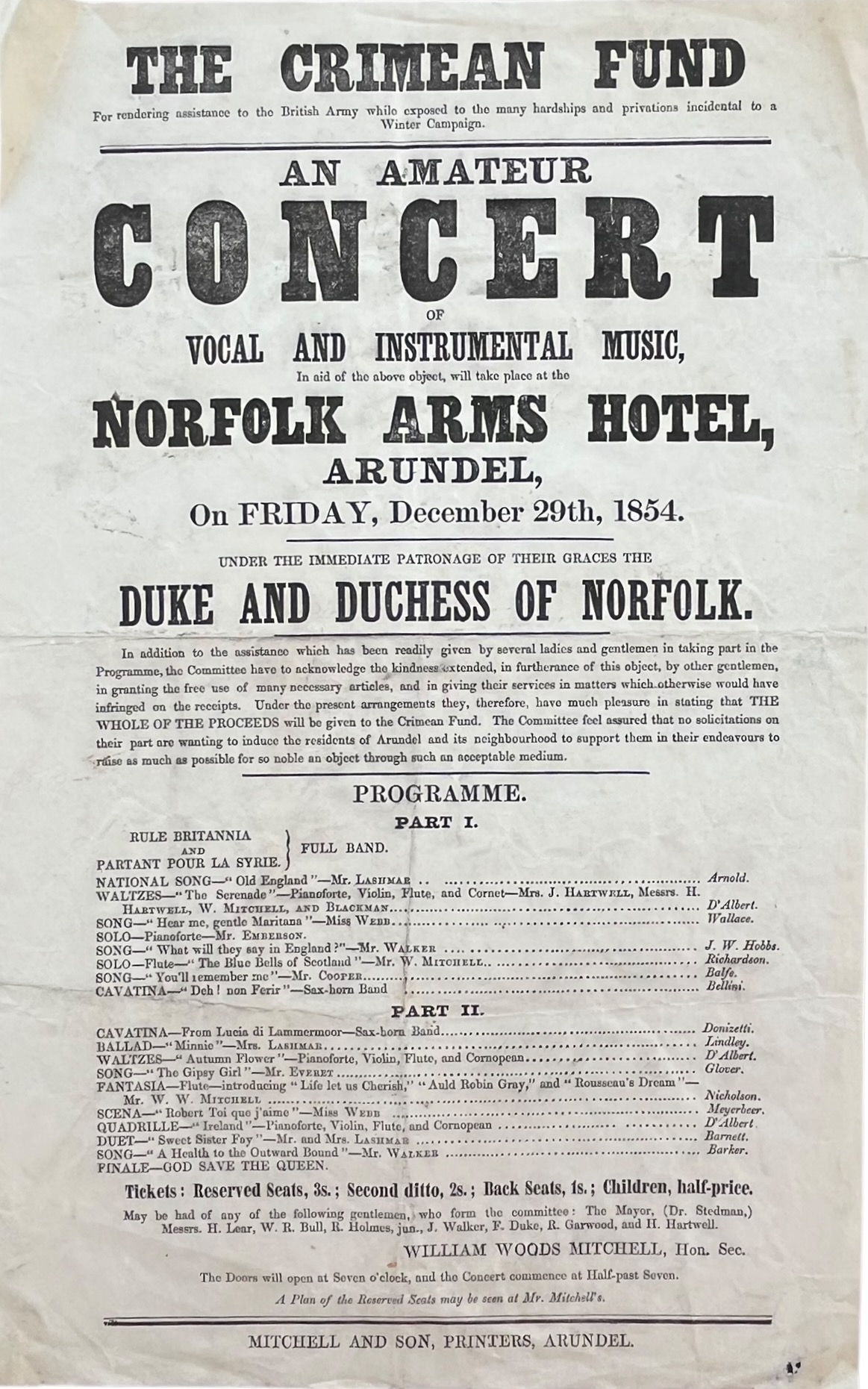 The Crimean Fund for rendering assistance to the British Army while exposed to the many hardships and privations incidental to a Winter Campaign. An Amateur Concert.