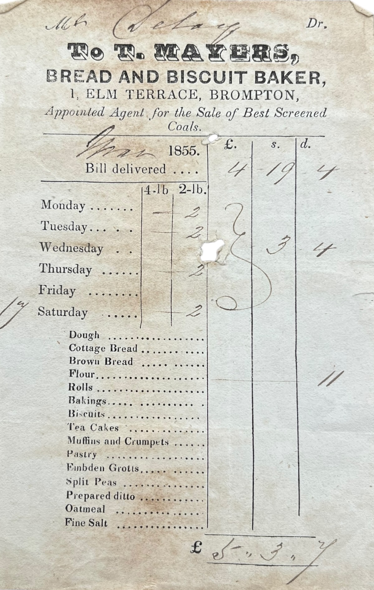 Bread and Biscuit Bakers. 1, Elm Terrace, Brompton.