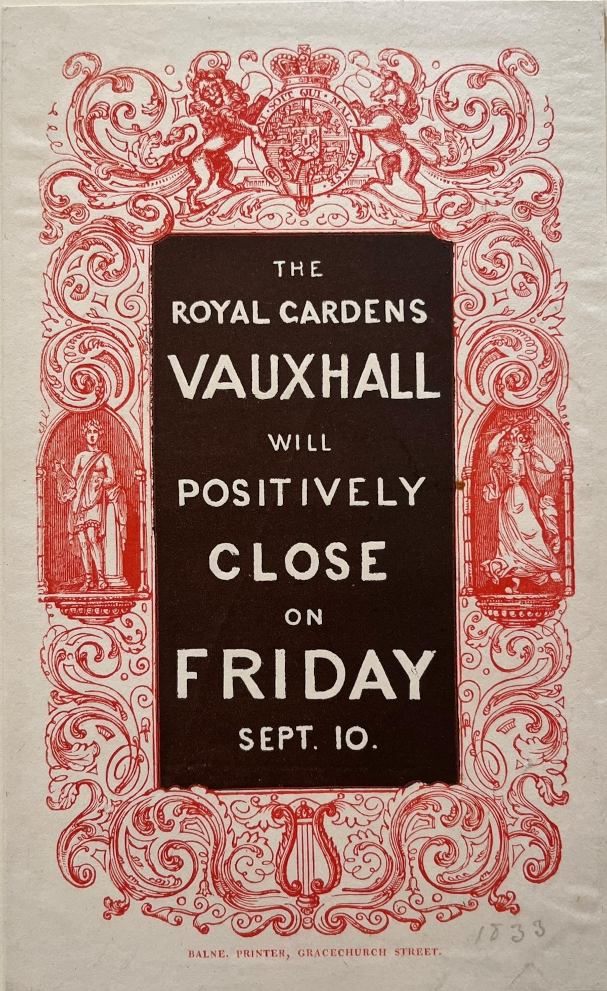 The Royal Gardens Vauxhall will Positively Close on Friday Sept. 10.