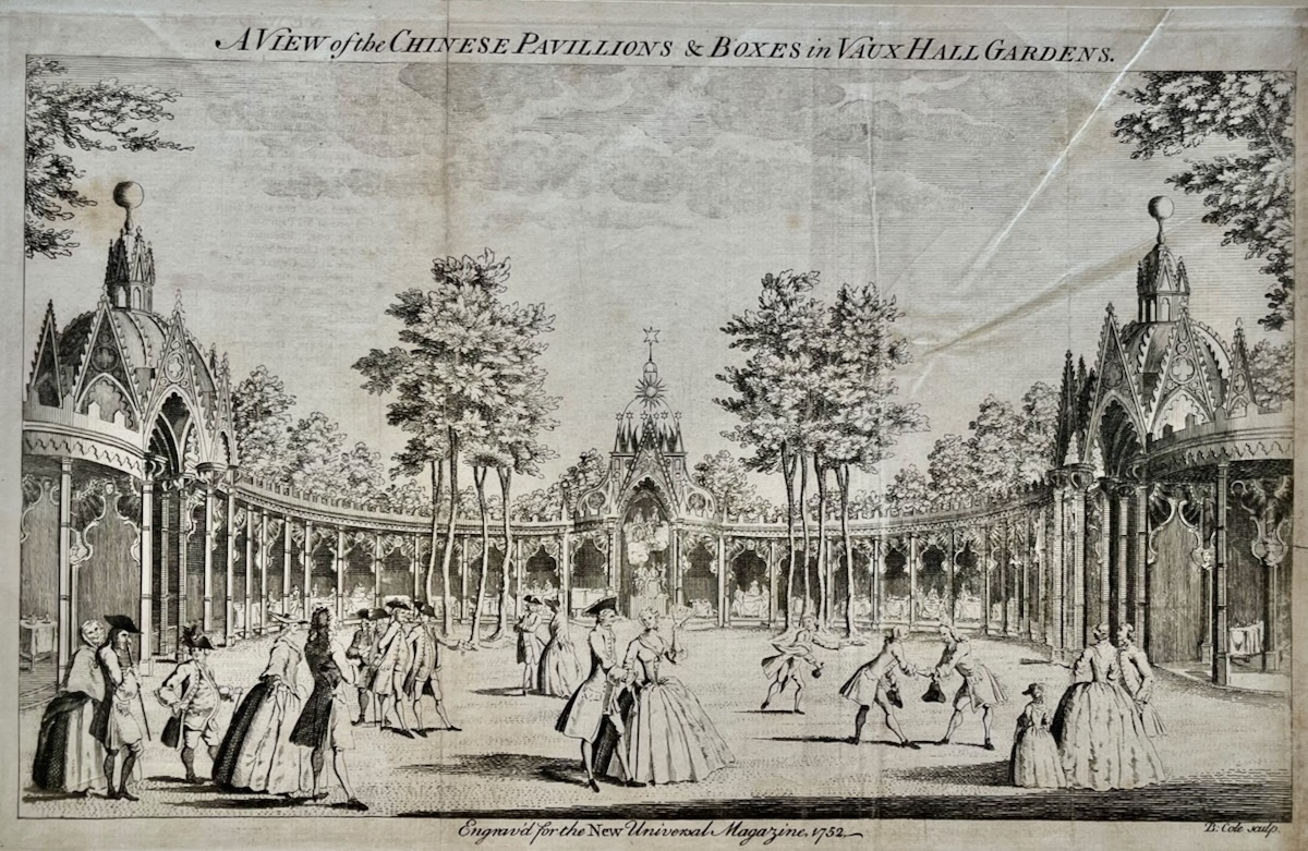A View of the Chinese Pavillions [sic] & Boxes in Vauxhall Gardens.