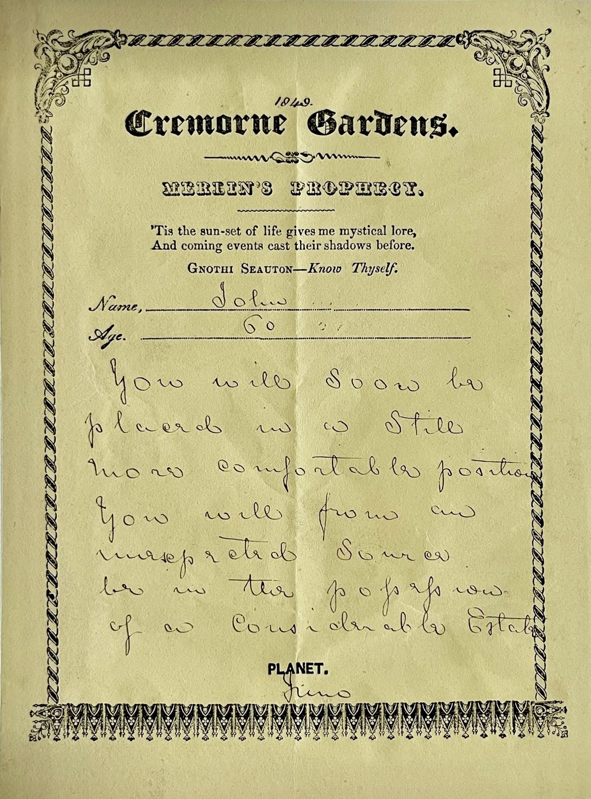 Merlin&rsquo;s Prophecy. For &ldquo;John.&rdquo;