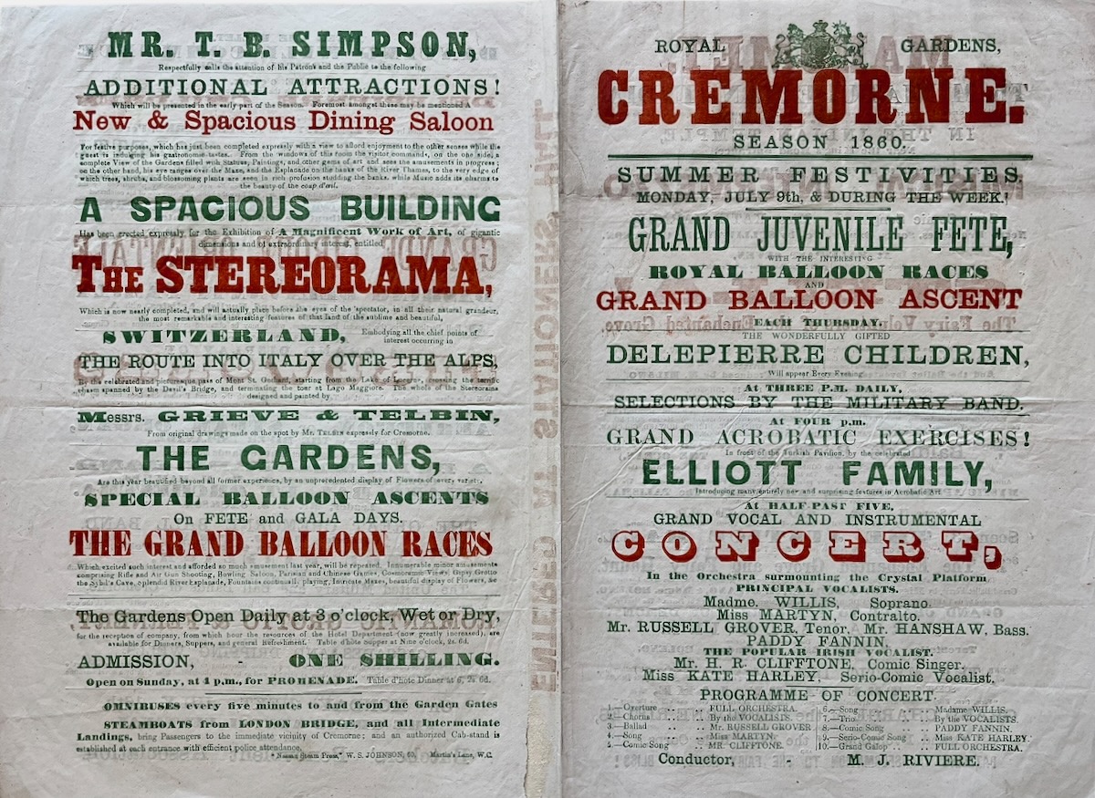 Season 1860. Grand Juvenile Fete, with the Interesting Balloon Races and Grand Balloon Ascent. The Wonderfully Gifted Delepierre Children [Marionette Theatre]. Mahomet, the Miniature Man of India, a remarkable specimen of humanity on a small scale, who was present at the Massacre of Cawnpore, and an