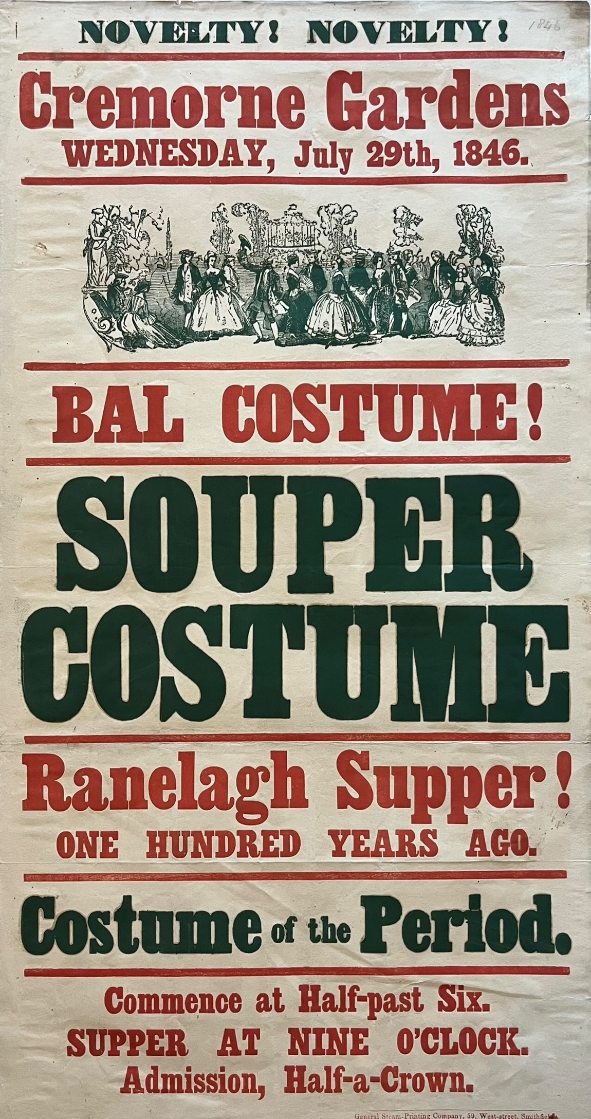 Novelty! Novelty! Wednesday, July 29th, 1846. Bal Costume! Souper Costume Ranelagh Supper! One Hundred Years Ago. Costumes of the Period.