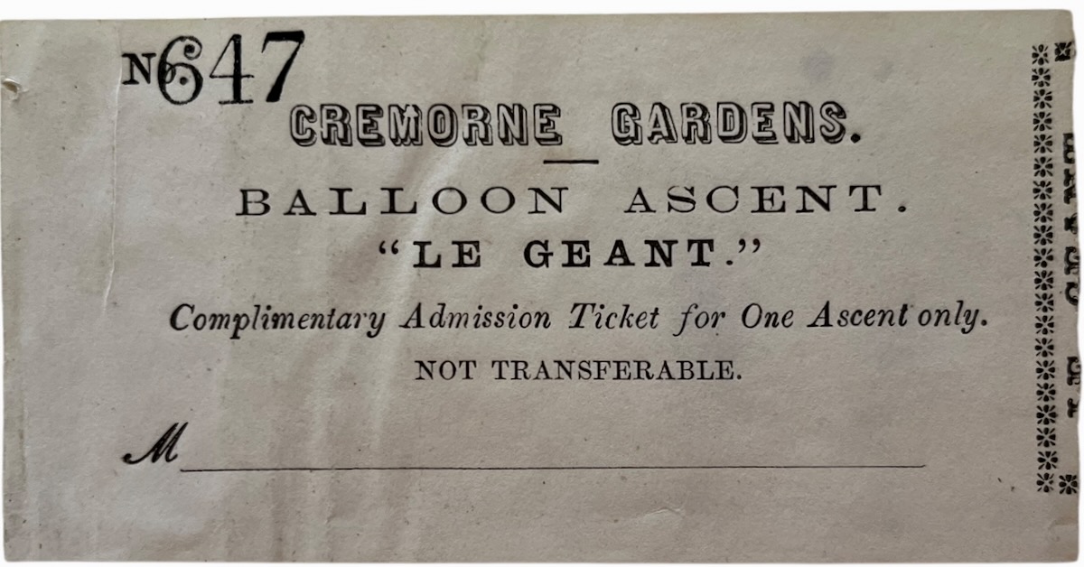 [Ticket] Balloon Ascent. &ldquo;Le Geant.&rdquo; Complimentary Admission Ticket for One Ascent only.