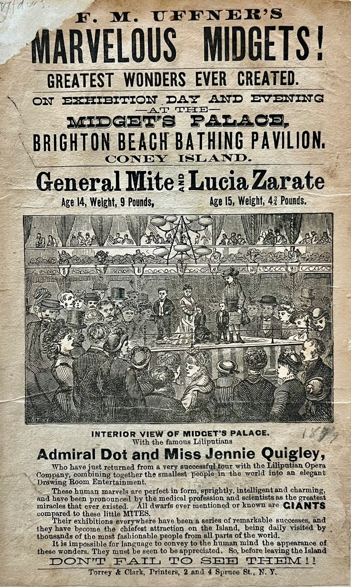 F.M. Uffner&rsquo;s Marvellous Midgets! Greates Wonders Ever Created. On Exhibition Day and Evening at the Midget&rsquo;s Palace, Brighton Beach Bathing Pavilion, Coney Island.