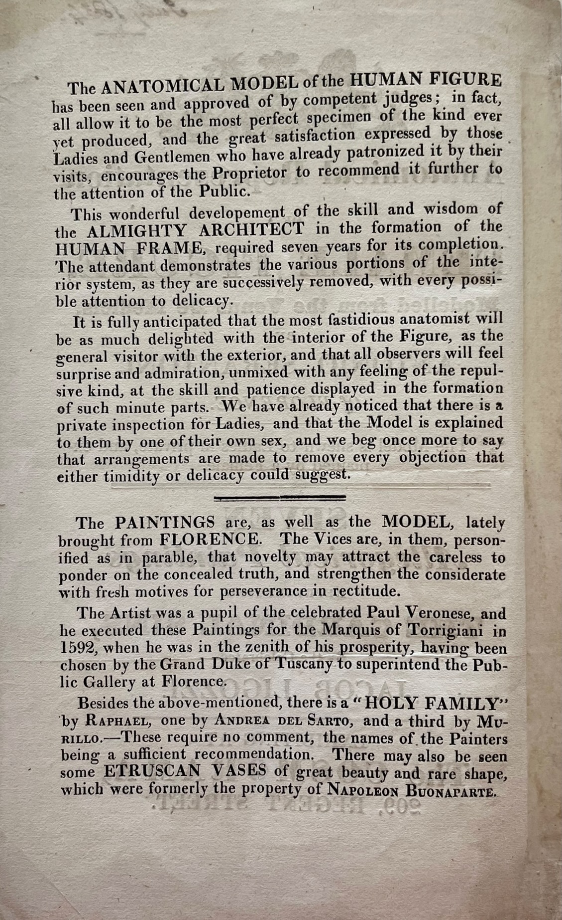 Anatomical representation of a Female Figure, Modelled from the Venus de Medicis. Seven Allegorical Paintings Representing the Cardinal Sins, by the Celebrated Jacob Ligozzi.