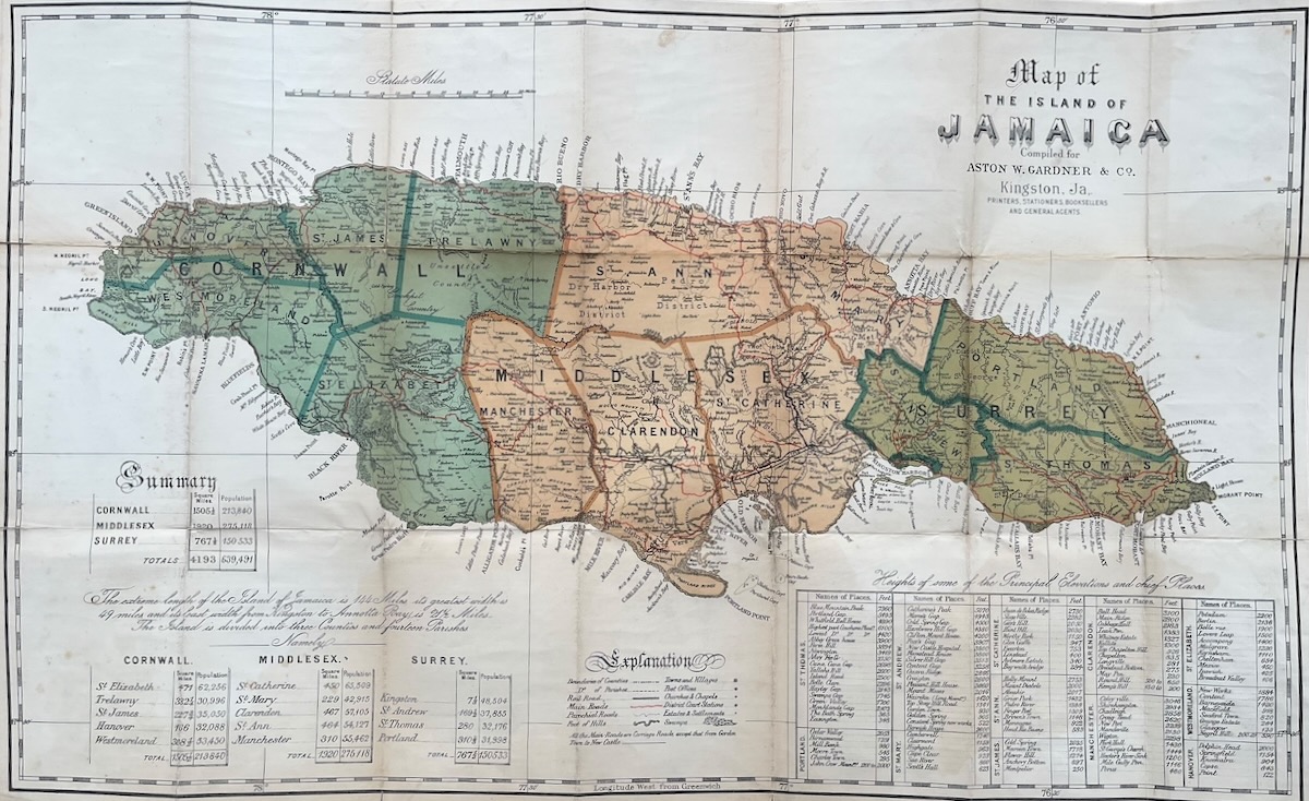 Map of the Island of Jamaica.