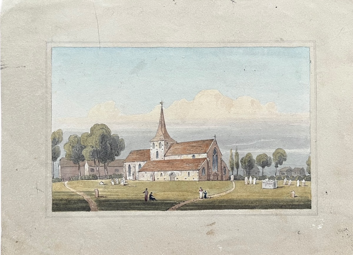 St. Mary&rsquo;s Church, South Hayling. Original watercolour.