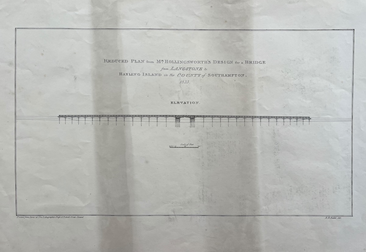 Reduced Plan from Mr. Hollingsworth&rsquo;s Design for a bridge from Langstone to Hayling Island in the County of Southampton. Elevation.