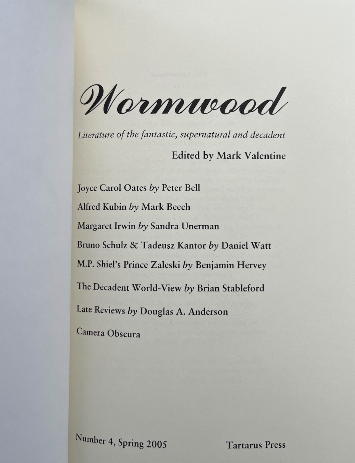 Wormwood, Literature of the Fantastic, Supernatural and Decadent.