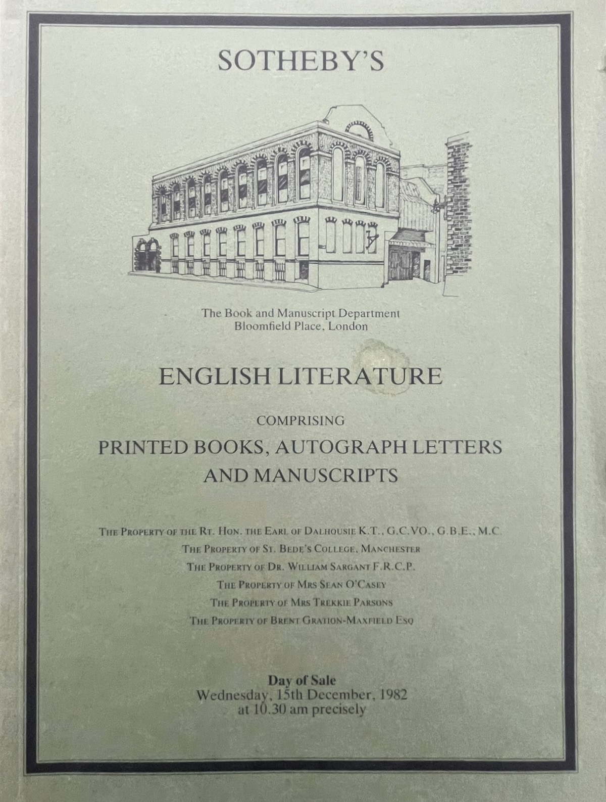 [Auction Catalogue] English Literature, comprising Printed Books, Autograph Letters and Manuscripts.
