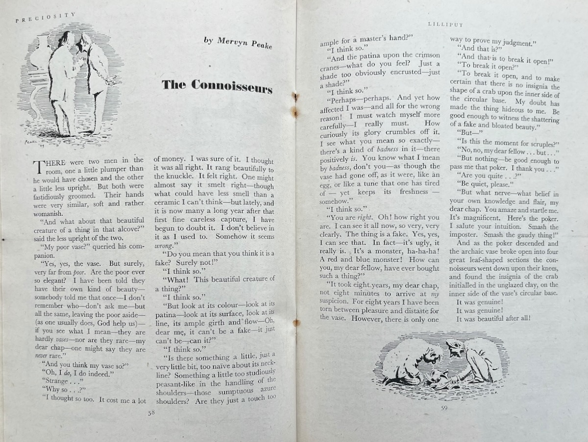 Two illustrations to his own short story, &lsquo;The Connoisseurs&rsquo;.