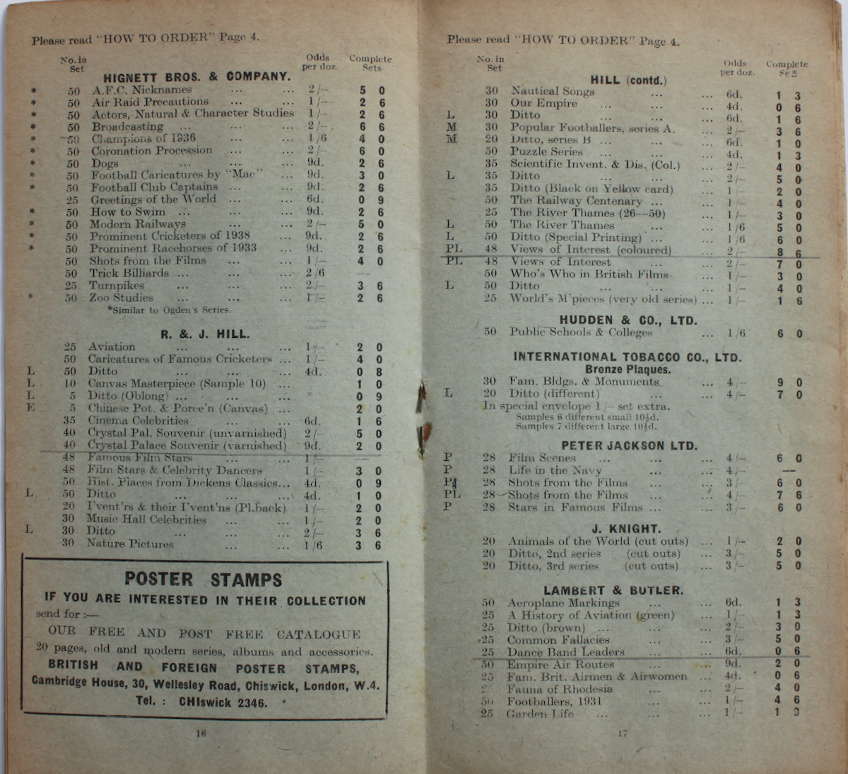 The London Cigarette Card Co., Ltd. Abridged Catalogue of Cigarette Cards, Albums and Accessories.