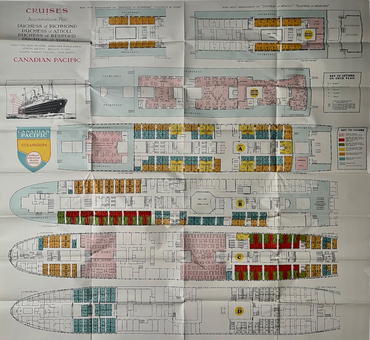 Cruises Accommodation Plan. Duchess of Richmond, Duchess of Atholl, Duchess of Bedford, Duchess of York.