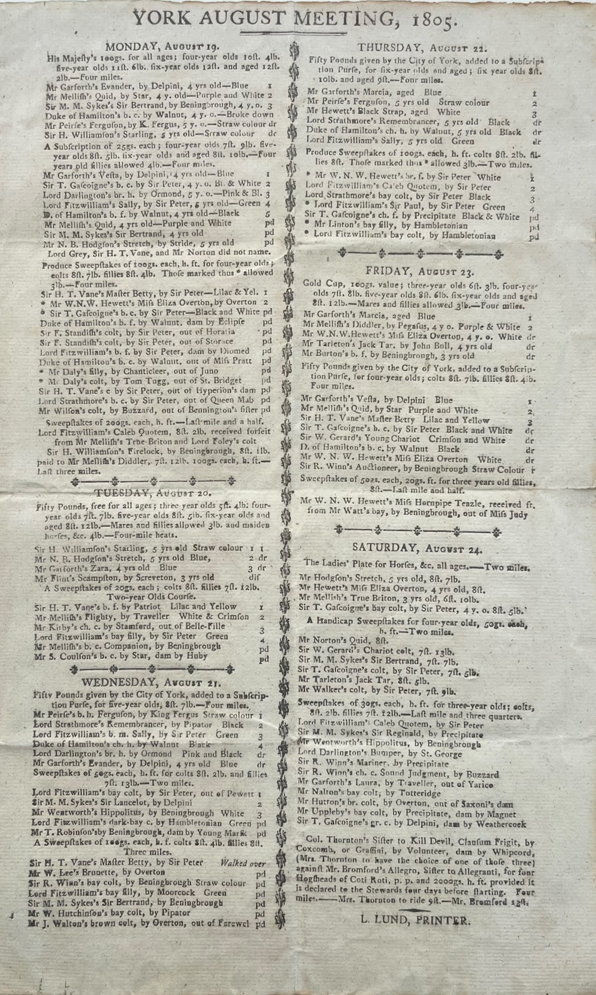York August Meeting, 1805.