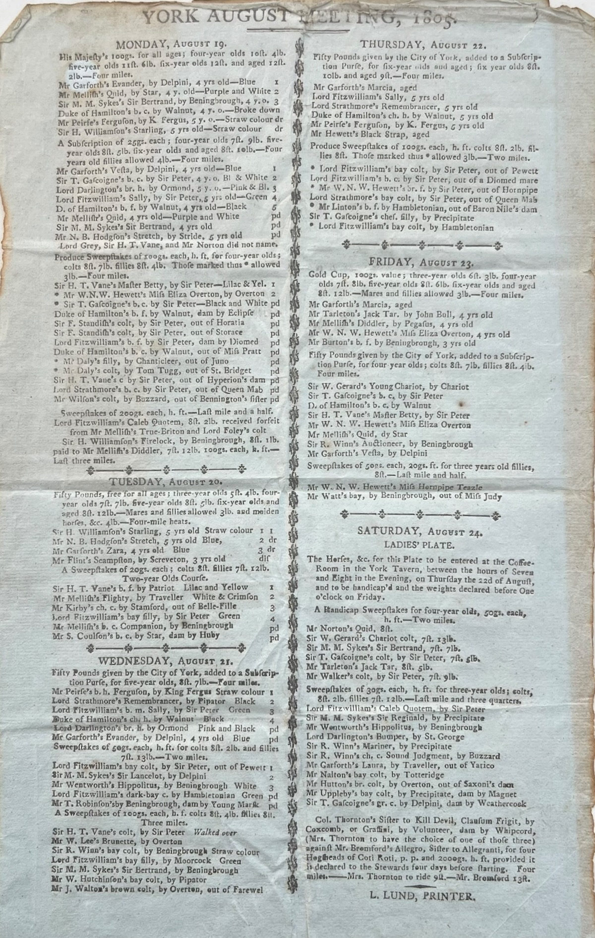 York August Meeting, 1805.