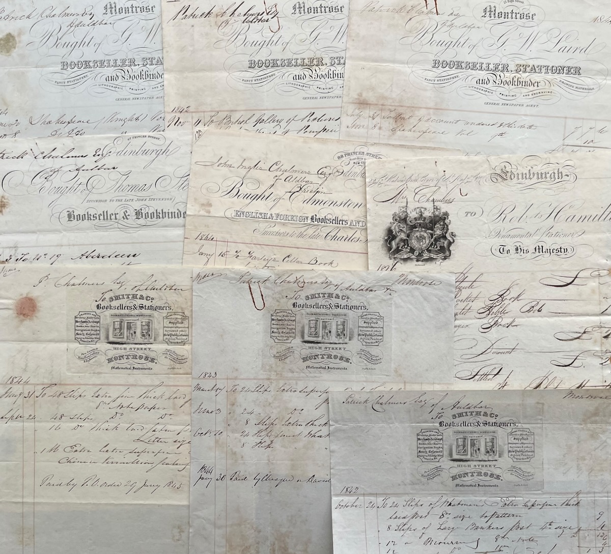 Group of 9 invoices from Scottish Booksellers and Stationers.
