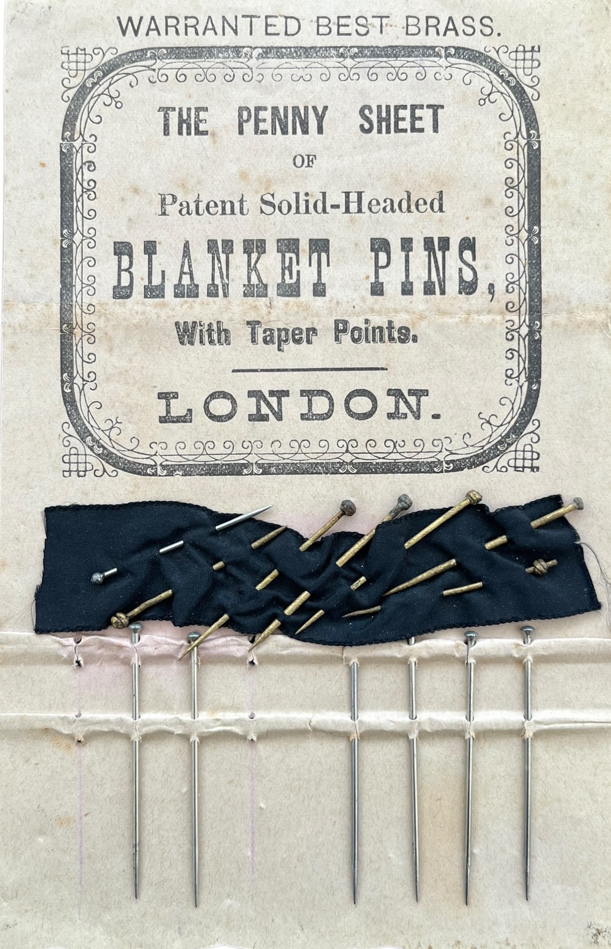 The Penny Sheet of Patent Solid-Headed Blanket Pins with Taper Points.