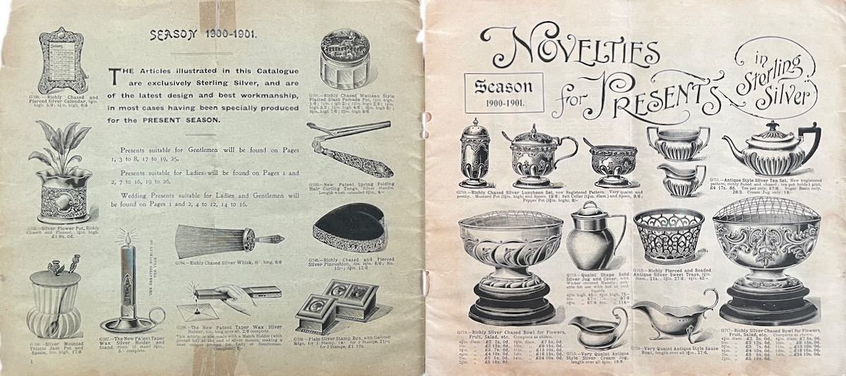 Novelties of the Season for Presents in Sterling Silver. Xmas and New Year Presents. Wedding Presents. Presents for Ladies. Presents for Gentlemen.