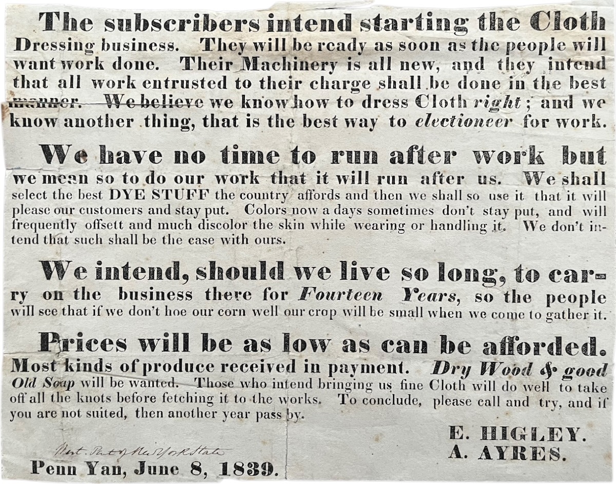 [Cloth Dressers] The subscribers intend starting the Cloth Dressing Business.