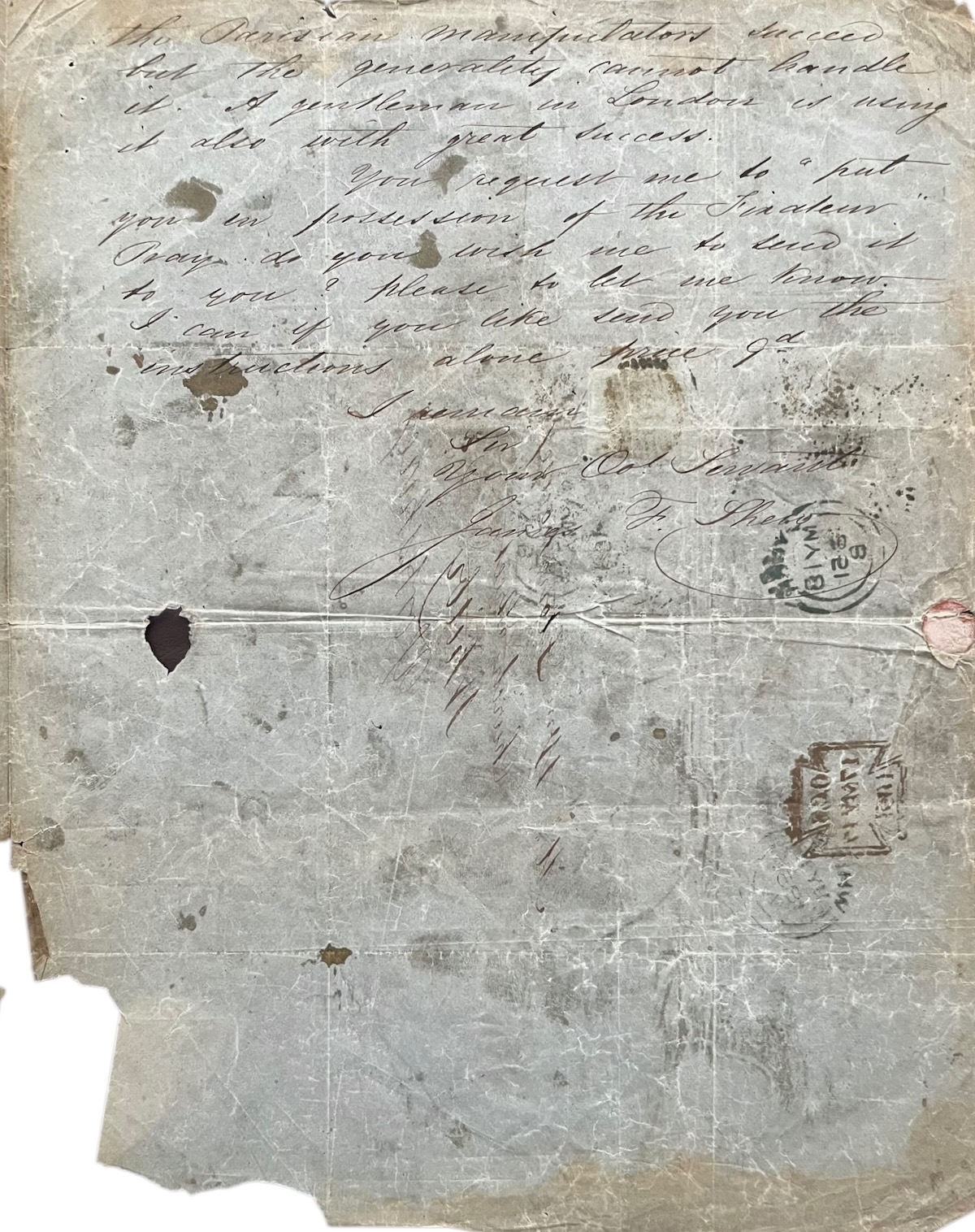 Letter to William Stonehouse, Church Street, Whitby, regarding the supply of photographic chemicals and instructions for their use.