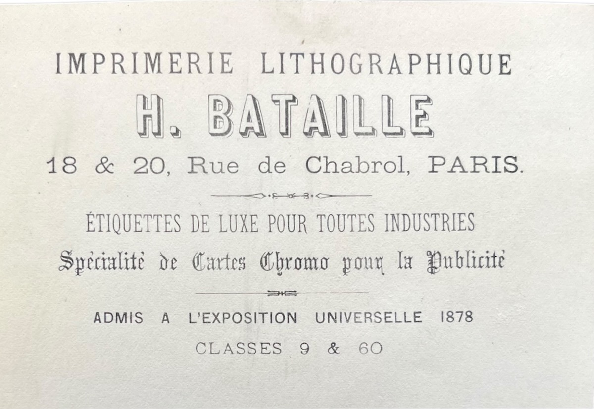 Imprimerie Lithographique. &Eacute;tiquettes de Luxe pour Touts Industries. Sp&eacute;cialit&eacute; de Cartes Chromo pour la Publilcit&eacute;.