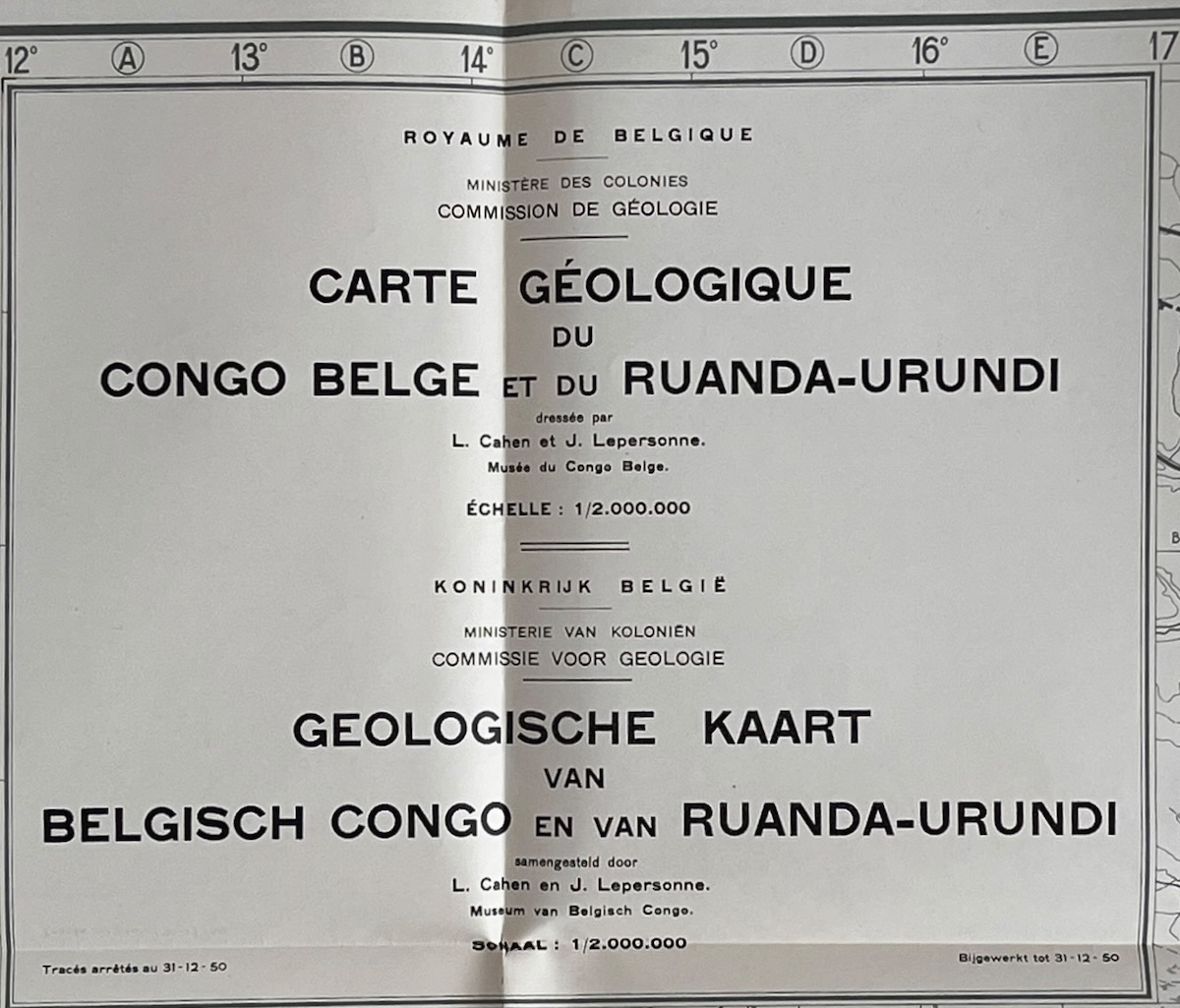 Carte G&eacute;ologique du Congo Belge et du Ruanda-Urundi.