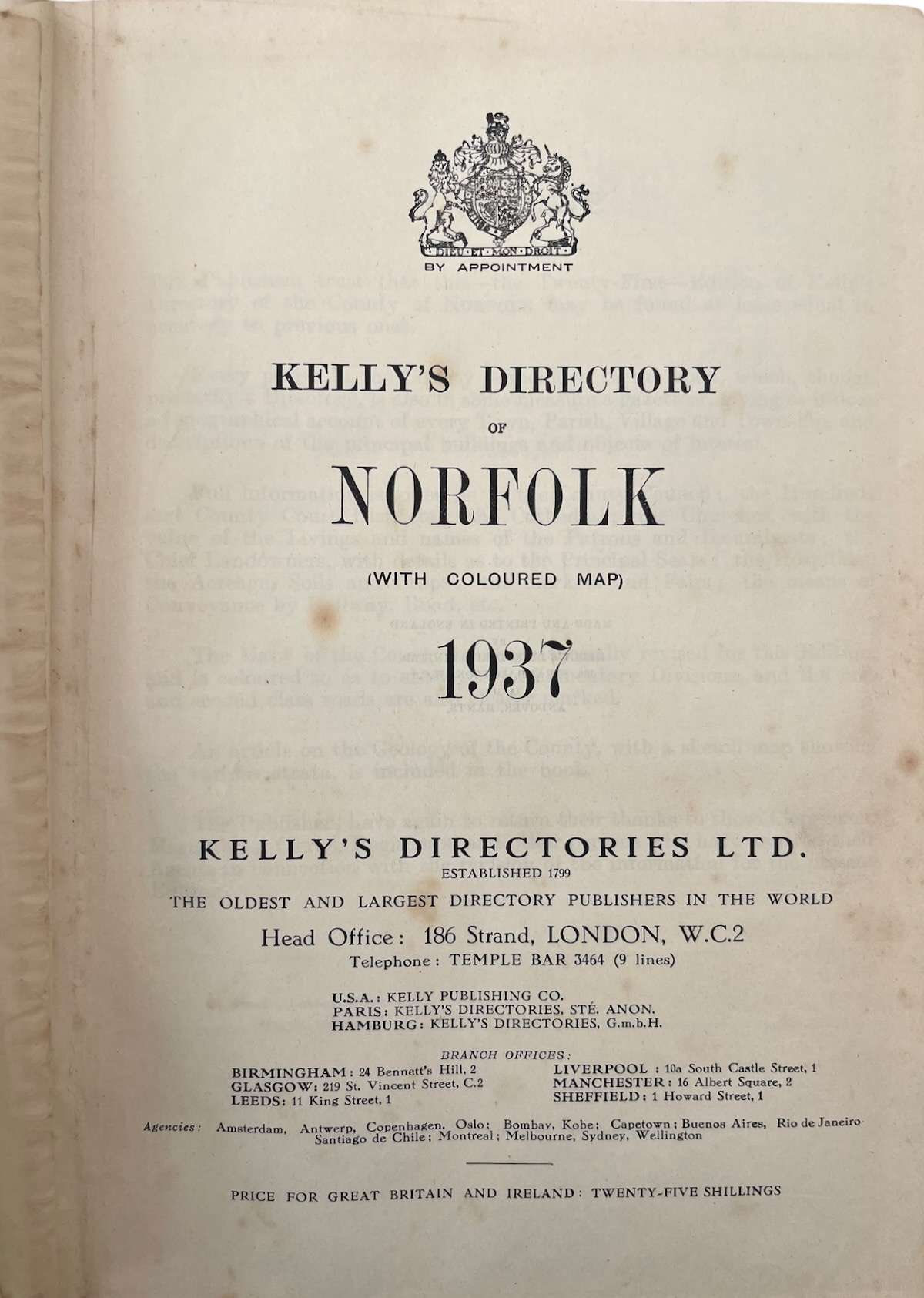 Kelly&rsquo;s Directory of Norfolk. 1937.