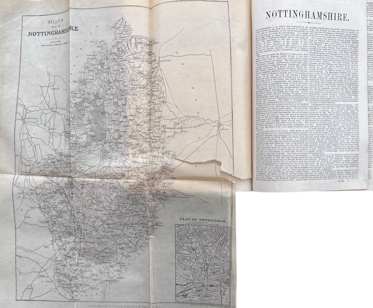 Kelly&rsquo;s Directory of Derbyshire and Nottinghamshire, with maps engraved for the work. 1895.