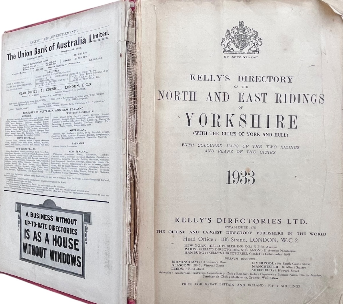 Kelly&rsquo;s Directory of the North and East Ridings of Yorkshire (With the Cities of York and Hull) 1933.