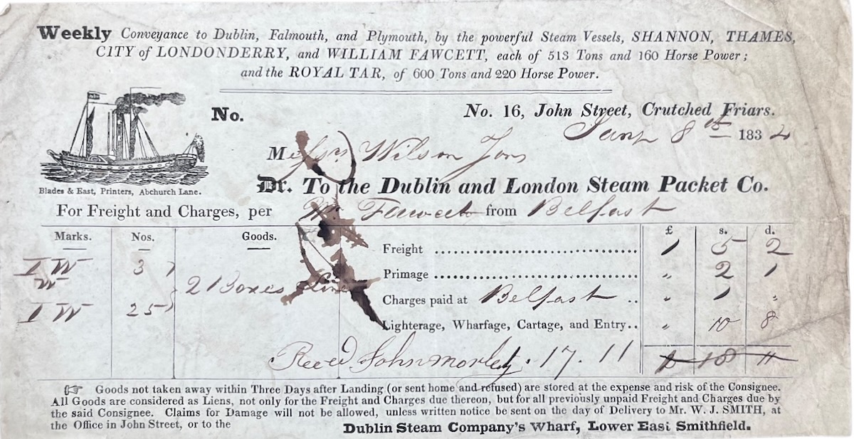 Docket for Freight and Charges from Belfast.