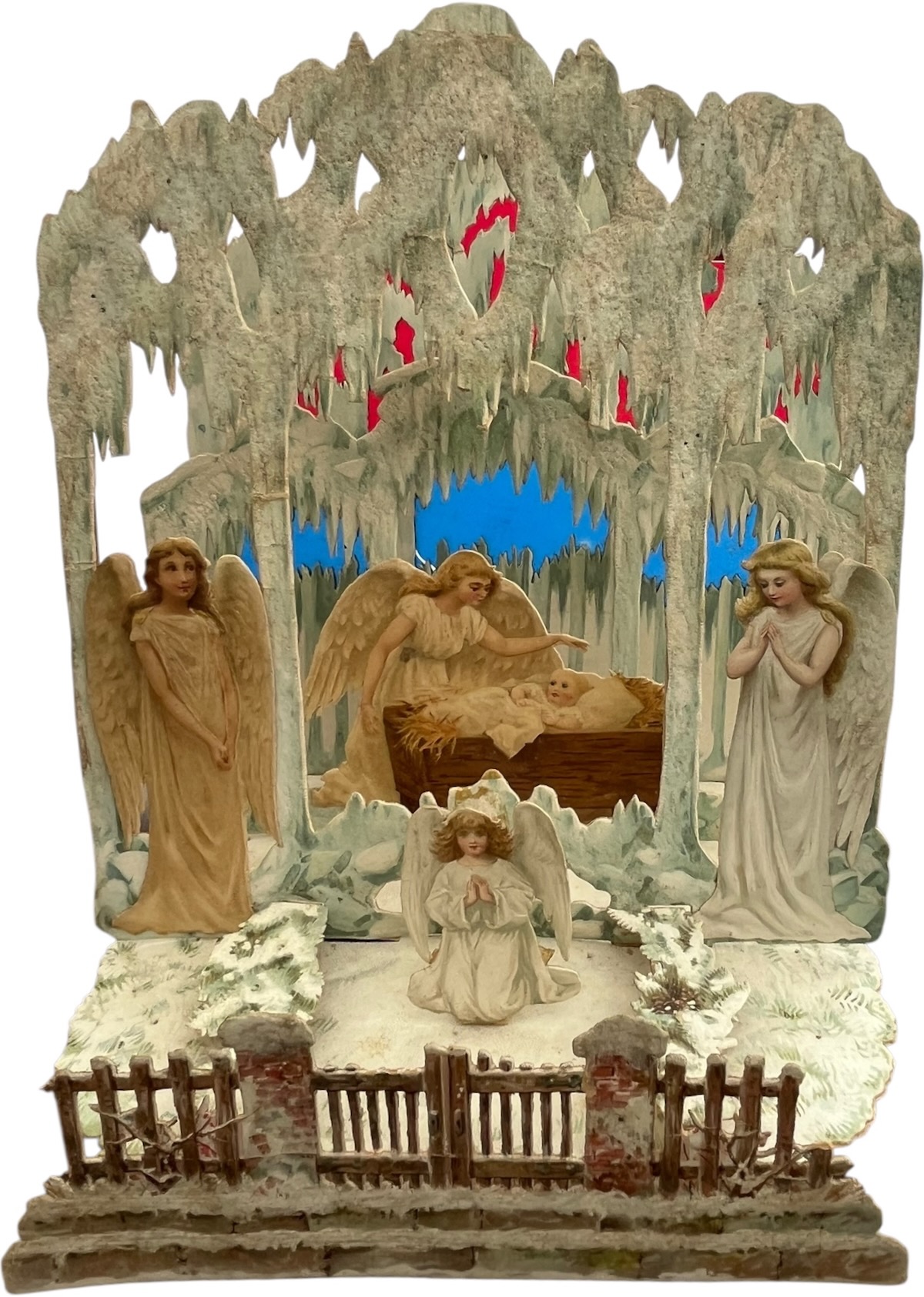 Christmas Card with Angels and the baby Jesus in a manger.