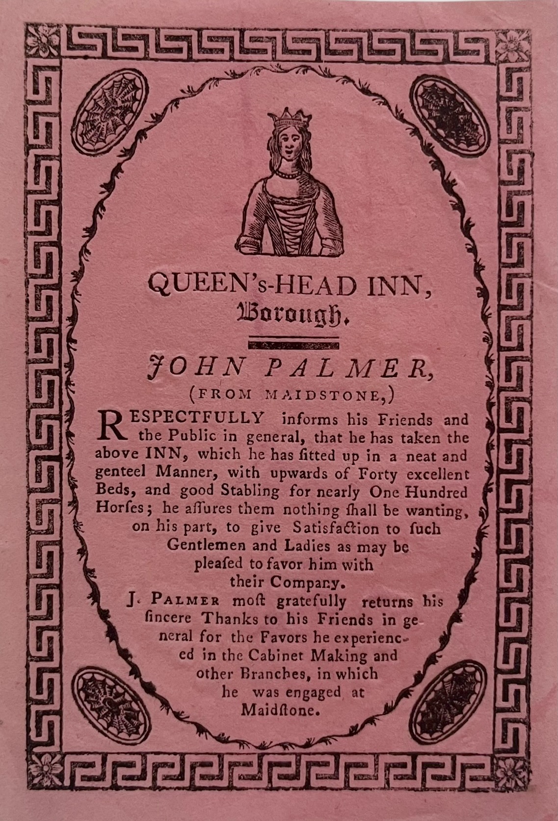 Queen&rsquo;s Head Inn, Borough, John Palmer (from Maidstone).
